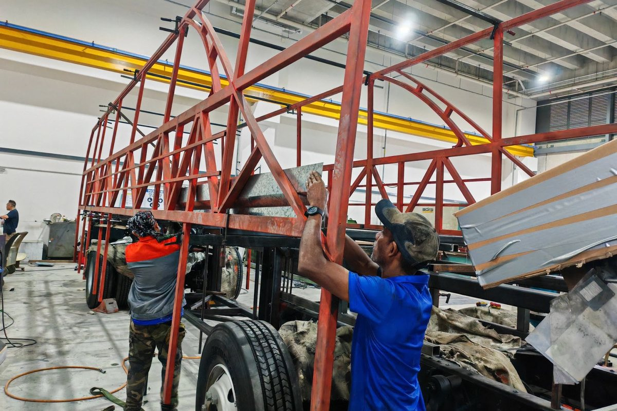 Bus body building at the Liannex workshop