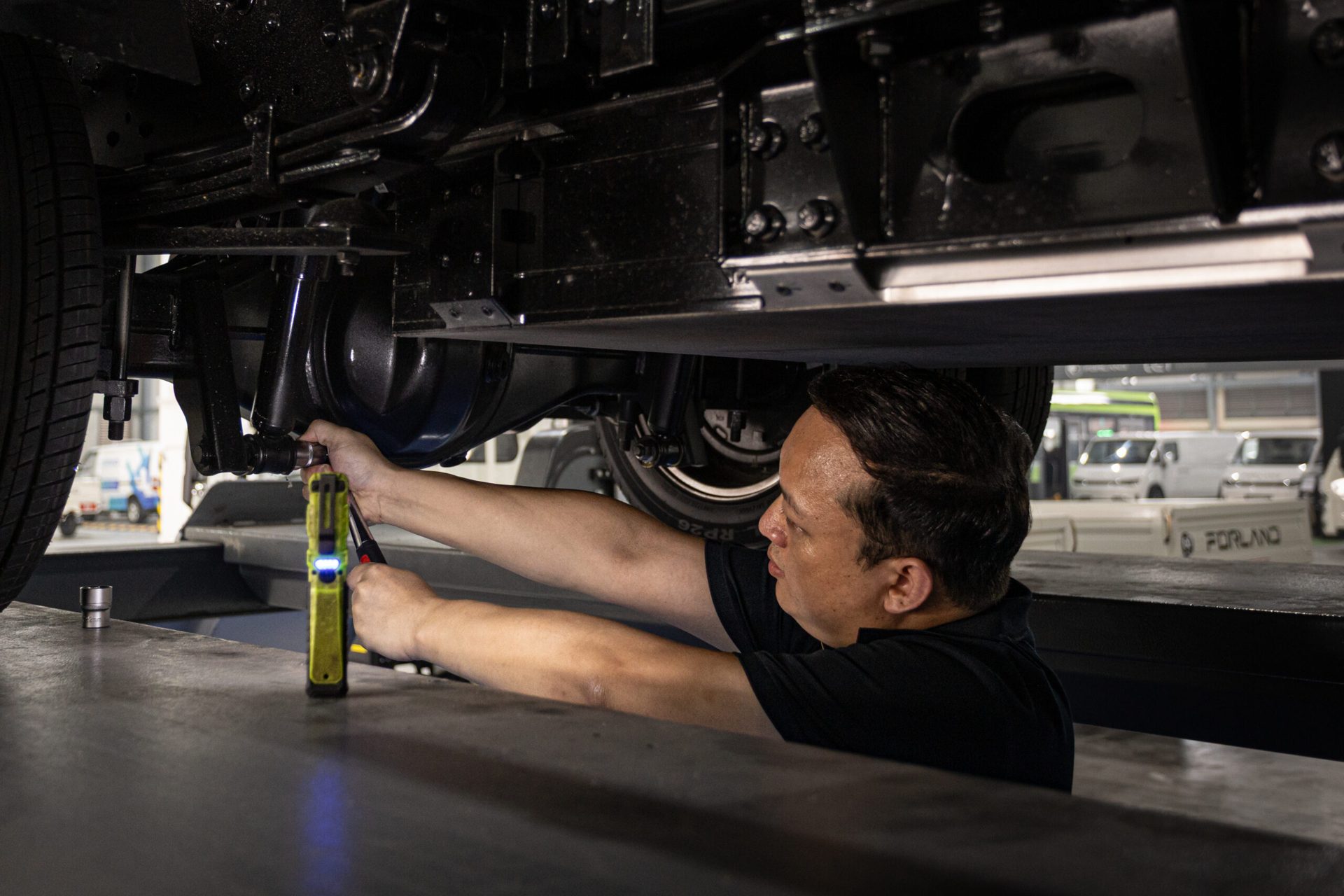 EV technician at work